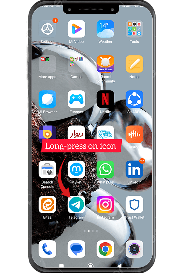 Long-press on the Telegram app 