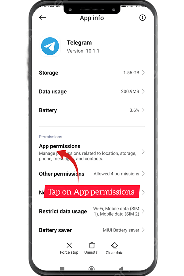 tap on app permission